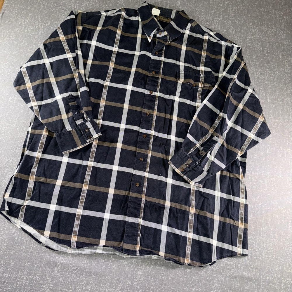Roper Shirt Mens 4XL Big Blue Brown Plaid Long Sleeve Western Button Up Casual